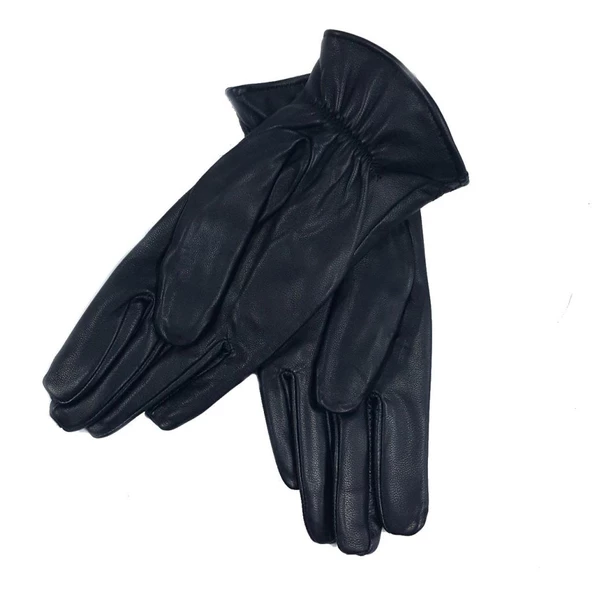 Siyah Renk Çift Dikişli Bayan Polarlı Deri Eldiven - 5