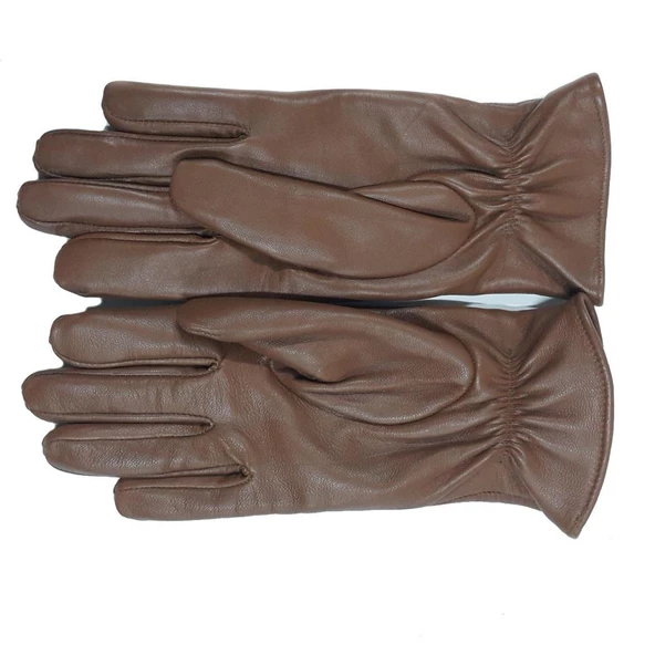 Taba Renk Çift Dikişli Bayan Polarlı Deri Eldiven - 5