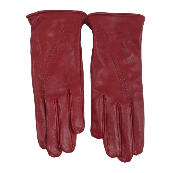 Kırmızı Renk Çift Dikişli Bayan Eldiven Polarlı - 7