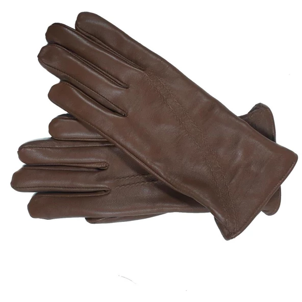 Taba Renk Çift Dikişli Bayan Polarlı Deri Eldiven - 4