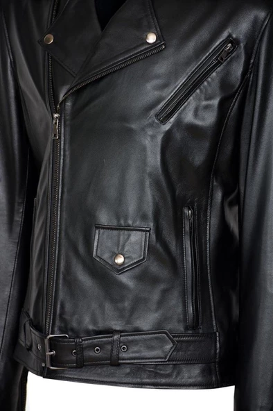 Önü Kemerli Fit Kesim Deri Mont - 8