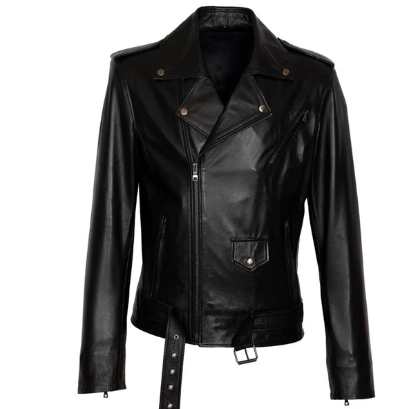 Önü Kemerli Fit Kesim Deri Mont - 9