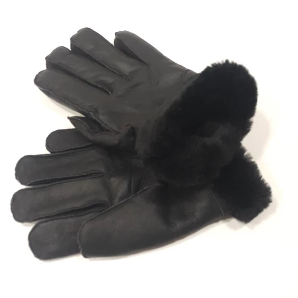 Siyah Komple Koyun Kürklü Erkek Eldiven - 6