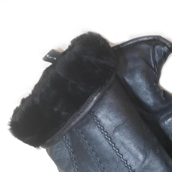 Siyah Komple Koyun Kürklü Erkek Eldiven - 10
