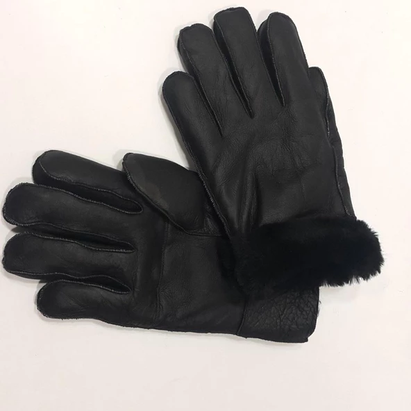 Siyah Komple Koyun Kürklü Erkek Eldiven - 7