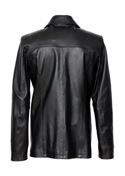 Klasik Model İç Cepli Siyah Renk Erkek Deri Mont - Resim 2