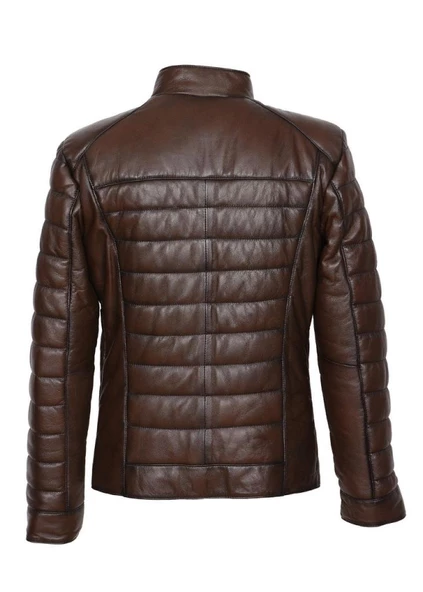Şişme Model İç Cepli Fındık Renk Erkek Deri Mont - 4