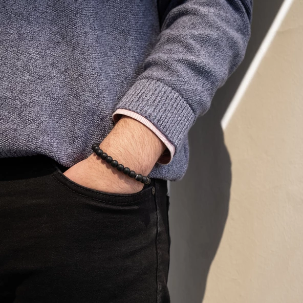 Mavi Zirkon Taşlı Oniks Doğal Taş Erkek Bileklik EBLK-481 - Resim 2