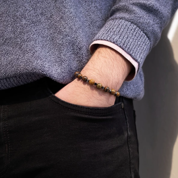 Kaplan Gözü Doğal Taş Erkek Bileklik EBLK-484 - Resim 2