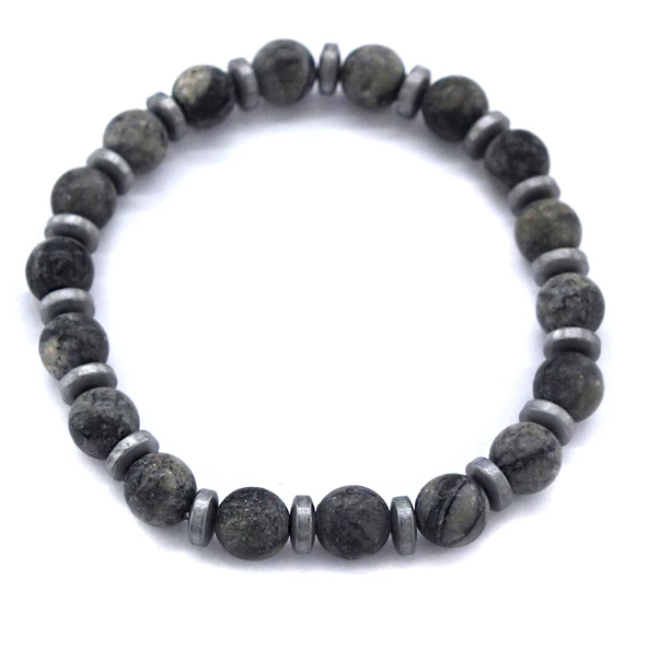 Gri Jasper Doğal Taş Erkek Bilekliği EBLK-485 ürün görseli