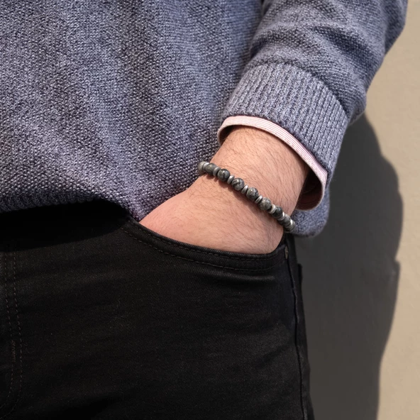 Gri Jasper Doğal Taş Erkek Bilekliği EBLK-485 - Resim 2