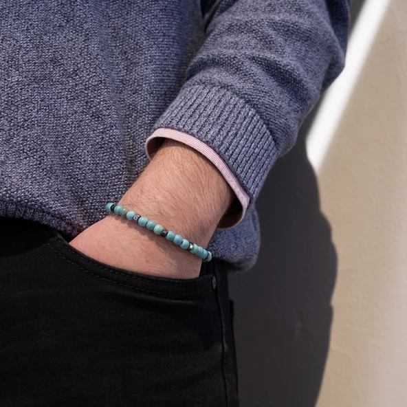 Turkuaz Doğal Taş Erkek Bileklik EBLK-498 - Resim 2