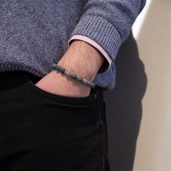 Antrasit Doğal Taş Erkek Bileklik EBLK-499 - 2