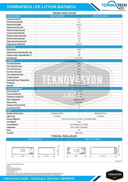 TommaTech Modüler Serisi 51.2V 102AH G2 LFP Lityum Batarya Akü LİFEPO4 - 3