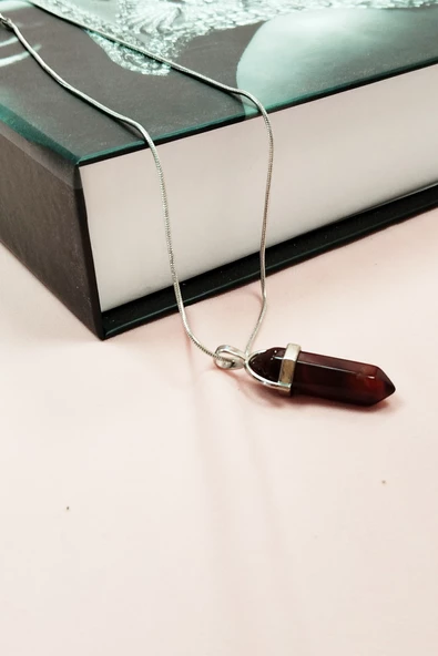 Granit Doğal Taşı Zincirli El Yapımı Tasarımlı Kolye Uç: 3,5 cm Zincir: 20 cm Kutulu - 3