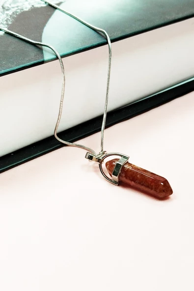 Jasper Doğal Taşı Zincirli El Yapımı Tasarımlı Kolye Uç: 3,5 cm Zincir: 20 cm Kutulu - 3