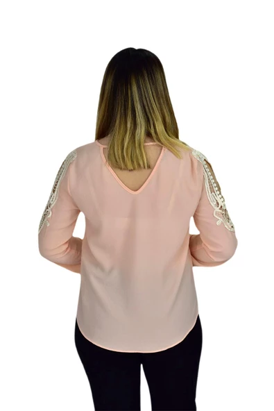 Kadın Kol Güpürlü Bluz Ry-17570 - Resim 7