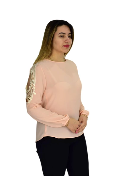 Kadın Kol Güpürlü Bluz Ry-17570 - Resim 5
