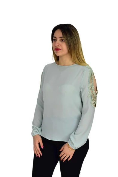 Kadın Kol Güpürlü Bluz Ry-17570 - Resim 4