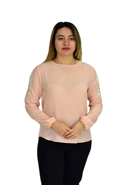 Kadın Kol Güpürlü Bluz Ry-17570 - Resim 2