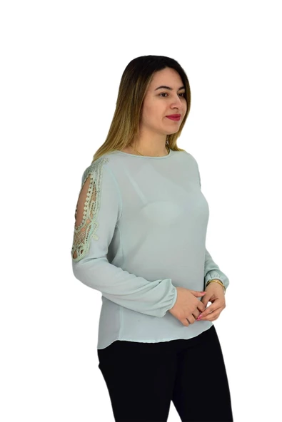 Kadın Kol Güpürlü Bluz Ry-17570 - Resim 6
