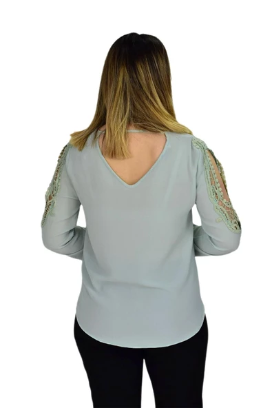 Kadın Kol Güpürlü Bluz Ry-17570 - Resim 8