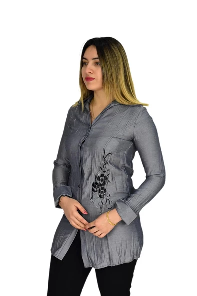Kadın Gri Nakışlı Tunik AKR-1323 - Resim 3