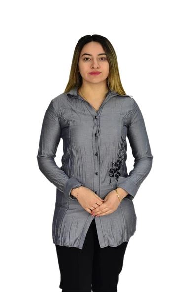 Kadın Gri Nakışlı Tunik AKR-1323 - Resim 2