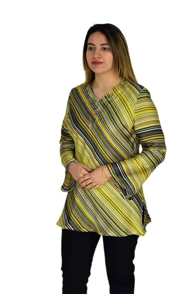 Kadın Sarı Çizğili Tunik AKR-3016 - 3