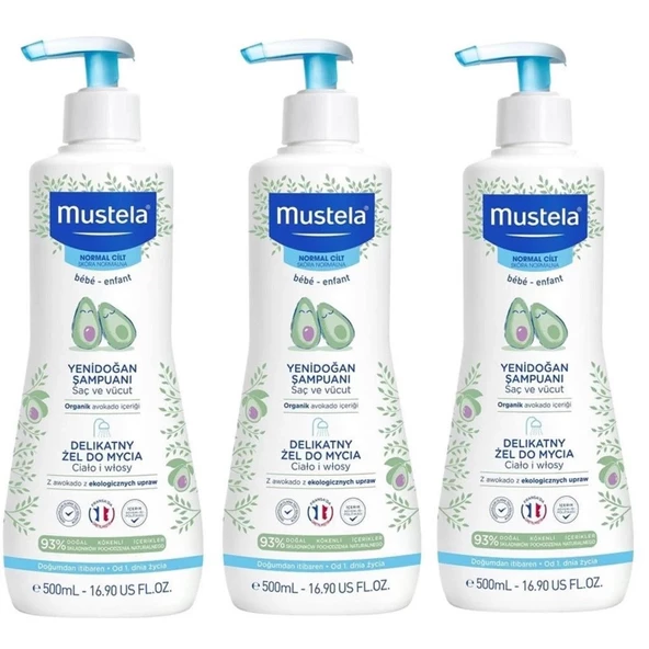 Mustela Gentle Cleansing Gel Yenidoğan Şampuanı 500 ml 3 Adet