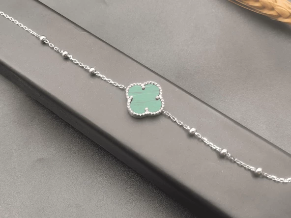 Van Cleef Modeli Malakit Taşlı Gümüş Kadın Bileklik 100175