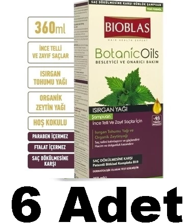 Bioblas Botanic Oils Isırgan Yağlı Saç Dökülmesine Karşı Şampuan 360 ml 6 Adet