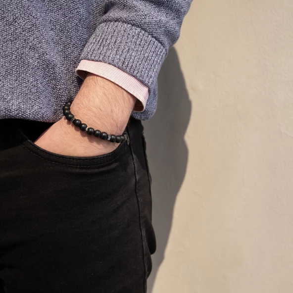 Hematit ve Oniks Doğal Taş Erkek Bileklik EBLK-476 - 2
