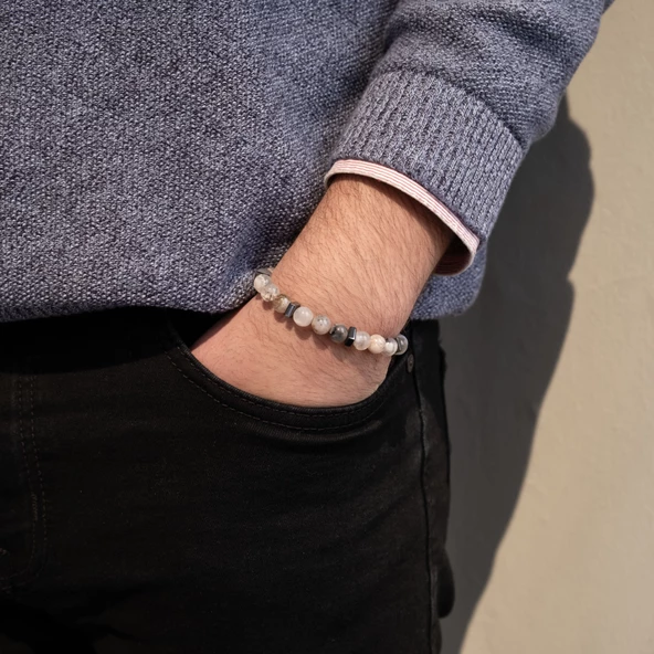 Akik Doğal Taş Erkek Bileklik EBLK-480 - Resim 2