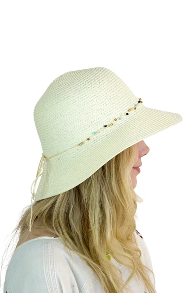 Kadın Doğal Taş Şeritli Şapka 3070 - 8