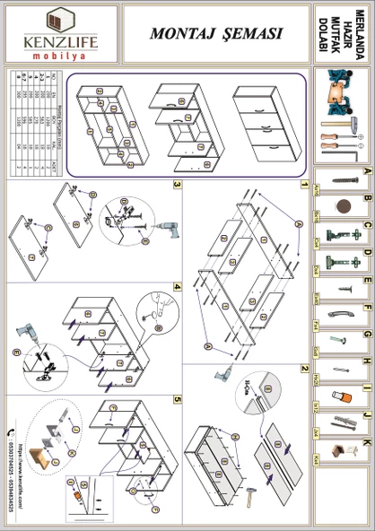 Kenzlife hazır mutfak merlanda crd 060*120*32 mutfak banyo dolabı kapaklı raflı - Resim 5
