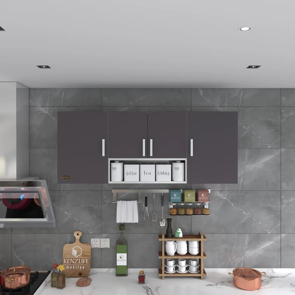 Kenzlife hazır mutfak floro32 gri 060*150*32 mutfak banyo dolabı kapaklı raflı - 4