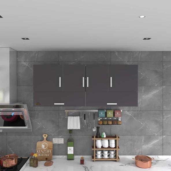 Kenzlife hazır mutfak general gri 060*150*32 mutfak banyo dolabı kapaklı raflı - Resim 3