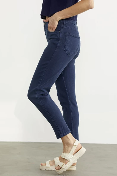 Likralı Fit Mom Jean - Lacivert - 4