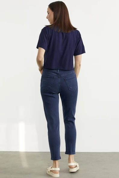 Likralı Fit Mom Jean - Lacivert - 5