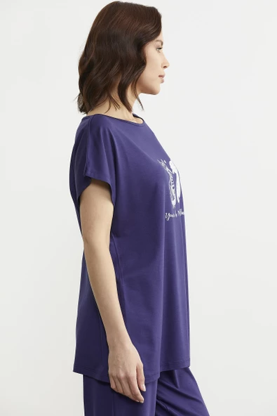 Baskılı Pantolon Bluz Penye Takım - Lacivert - 6