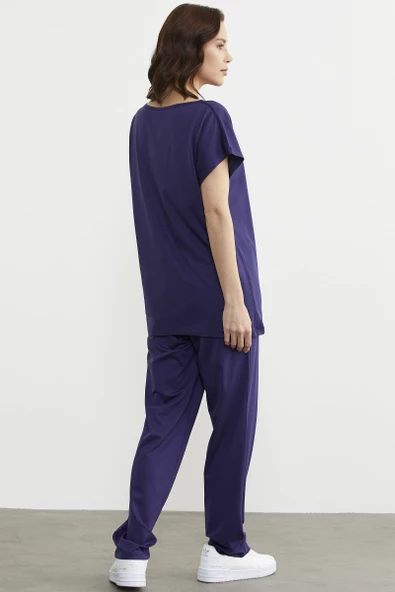 Baskılı Pantolon Bluz Penye Takım - Lacivert - 7