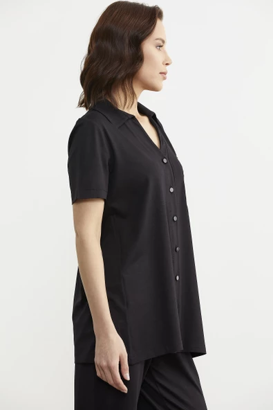 Nakış Detaylı Gömlek Pantolon Takım - Siyah - Resim 5