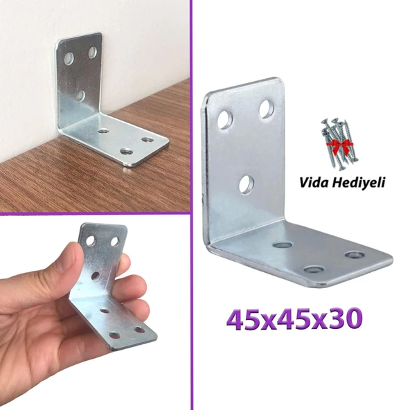 Mobilya Eşya Dolap Duvar Sabitleyici Köşe Bağlantı L Demir Gönye Deprem Güvenliği 45x45x30mm ürün görseli 1