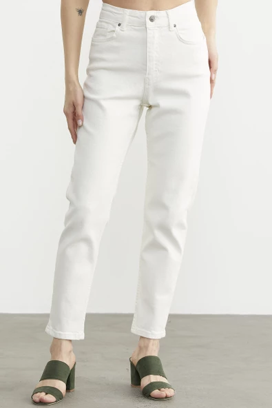 Likralı Fit Mom Jean - Ekru - 4