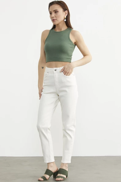 Likralı Fit Mom Jean - Ekru - 2