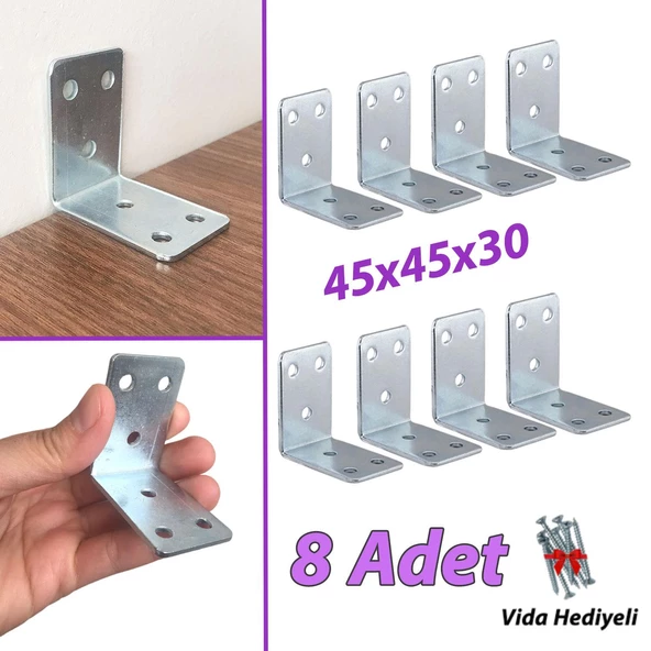 8 Adet Mobilya Eşya Dolap Duvar Sabitleyici Köşe Bağlantı L Demir Gönye Deprem Güvenliği 45x45x30mm
