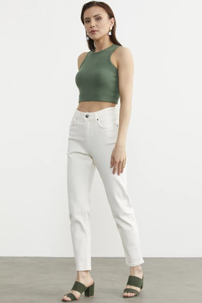 Likralı Fit Mom Jean - Ekru - 3