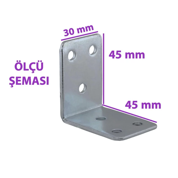 Mobilya Eşya Dolap Duvar Sabitleyici Köşe Bağlantı L Demir Gönye Deprem Güvenliği 45x45x30mm - Resim 2