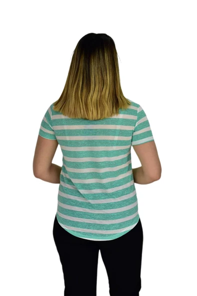Kadın Çizğili Baskılı Tişört BGL1497 - Resim 9